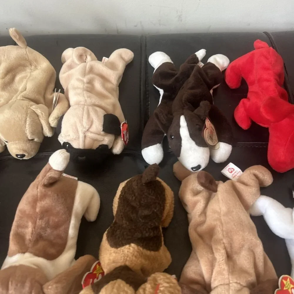 TY Beanie Babies Dog Lot  Of 12 Bones Wrinkles Fetcher 1990’s Retired Rare